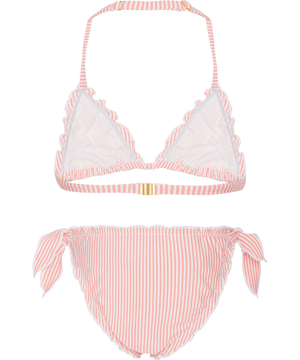 Neola - Meadow Stripe - White triangle top bikini with pink stripes