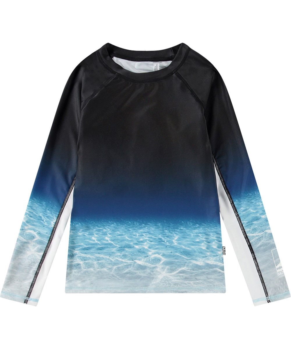 Neptune LS - Faded Ocean - Black rashguard for active children made from recycled polyester with UV protection 50+.