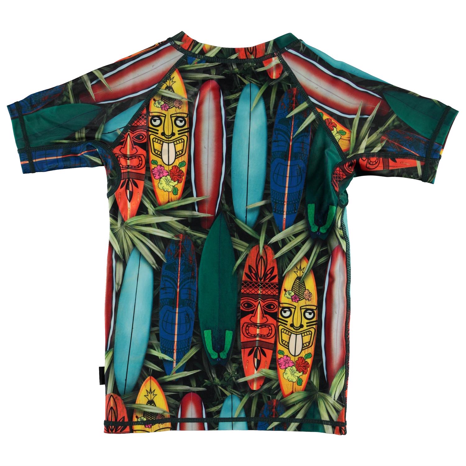 Neptune Tiki Surf UV rashguard with surfboards Molo