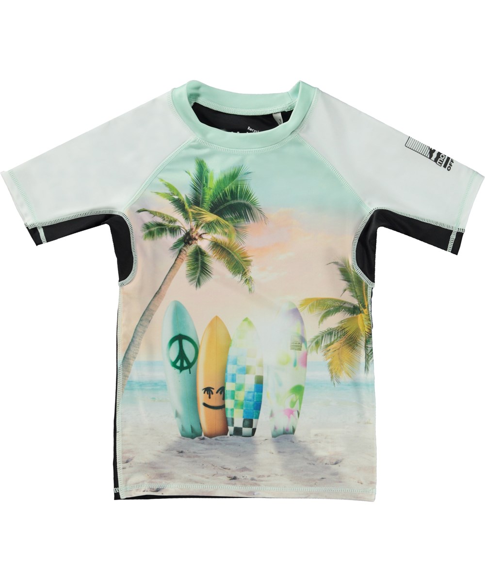 Neptune - Sunrise Surfer - Classic rash guard with beach print 