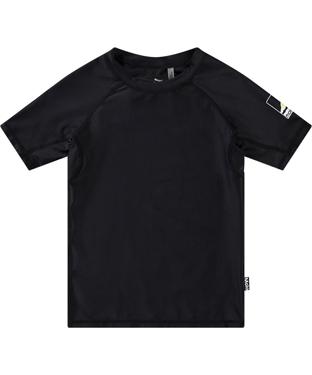 Neptune - Black - Black short sleeve rashguard for active children, made from recycled polyester with UV protection 50+.
