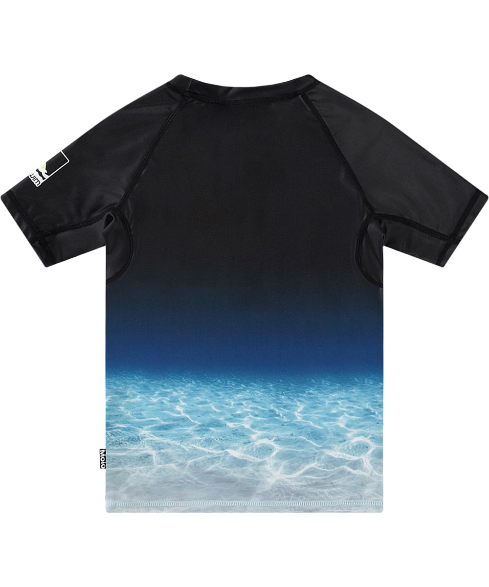 Neptune - Faded Shark - Black short sleeve rashguard for active chilldren  made from recycled polyester with UV protection 50+.