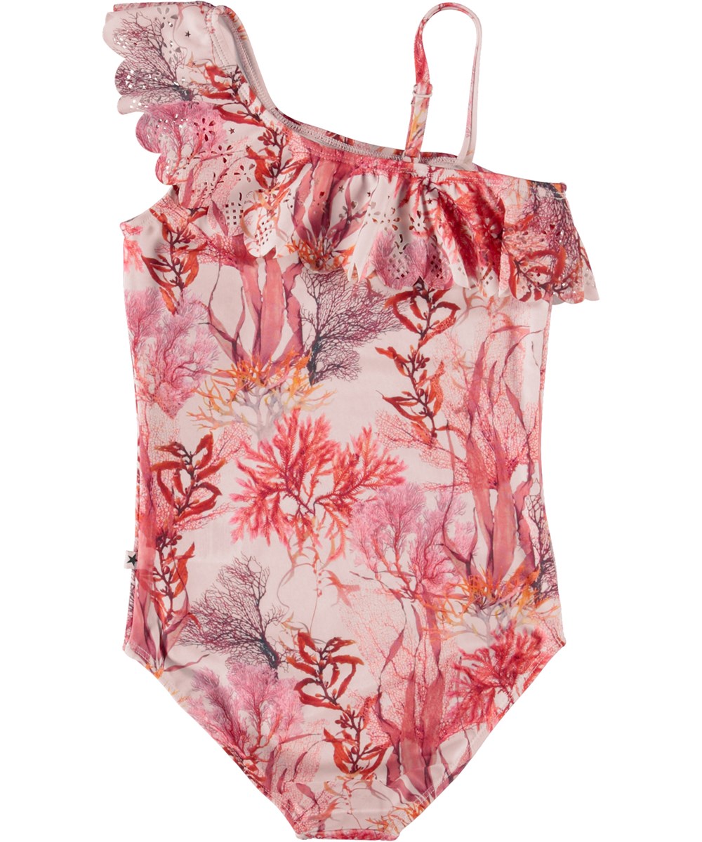 Net - Coral Flower - Asymmetrical pink swimsuit with sea plants 