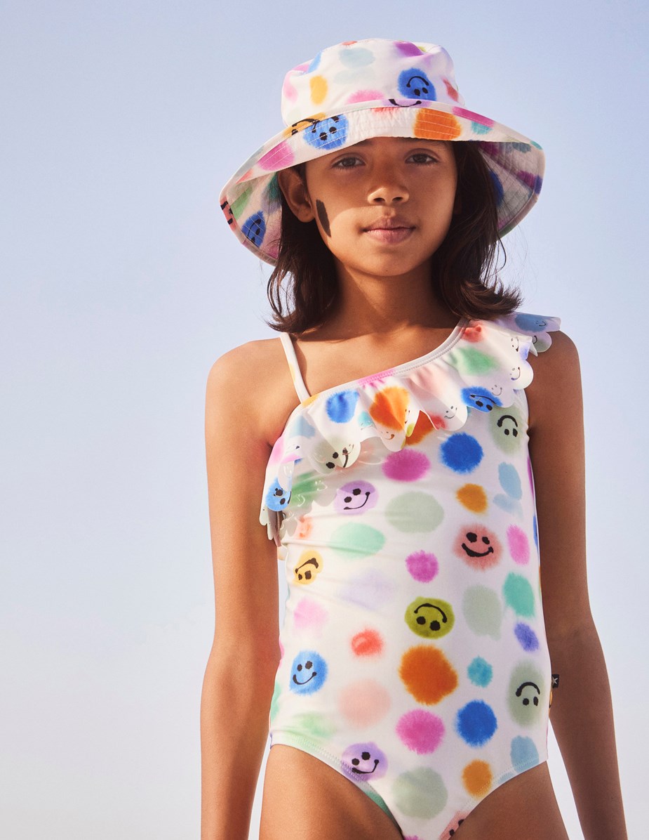 Net - Painted  Dots - Multi-coloured swimsuit with asymmetrical strap and all over watercolour print 