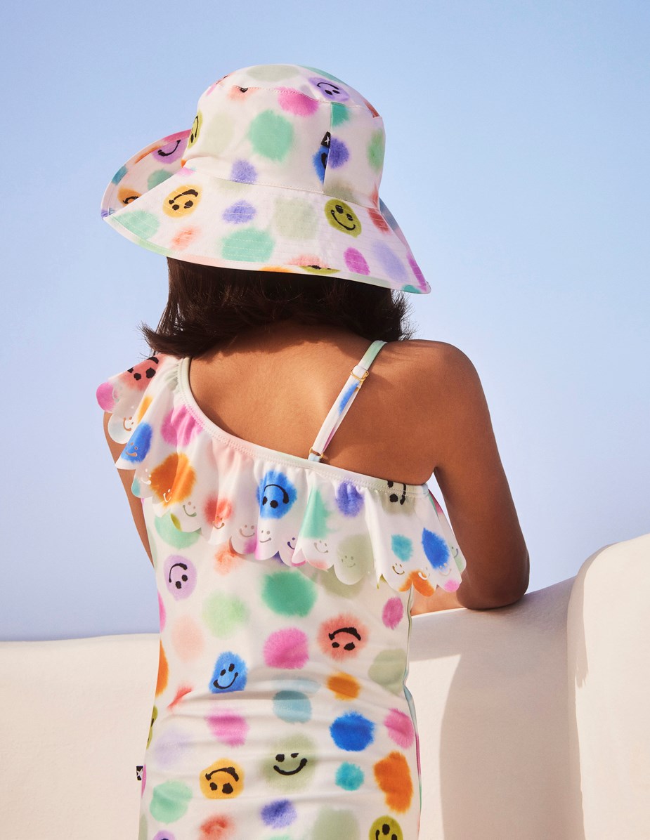 Net - Painted  Dots - Multi-coloured swimsuit with asymmetrical strap and all over watercolour print 