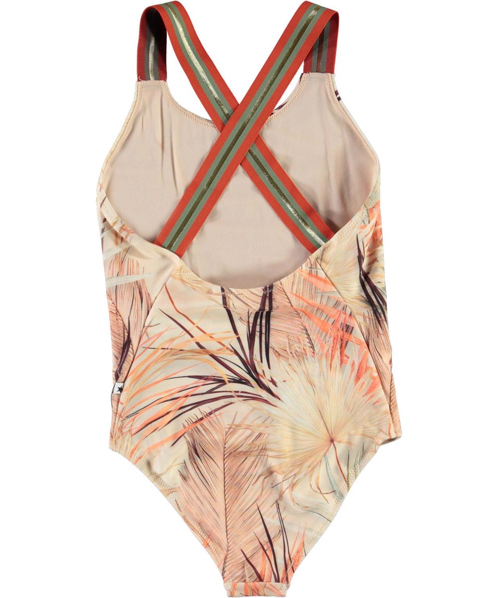 Neve - Palm Leaves - UV rose coloured swimsuit with palm leaves 