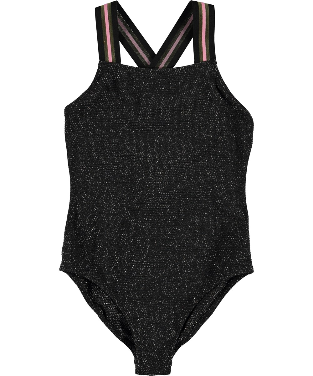Neve - Very Black - UV swimsuit in black with glitter