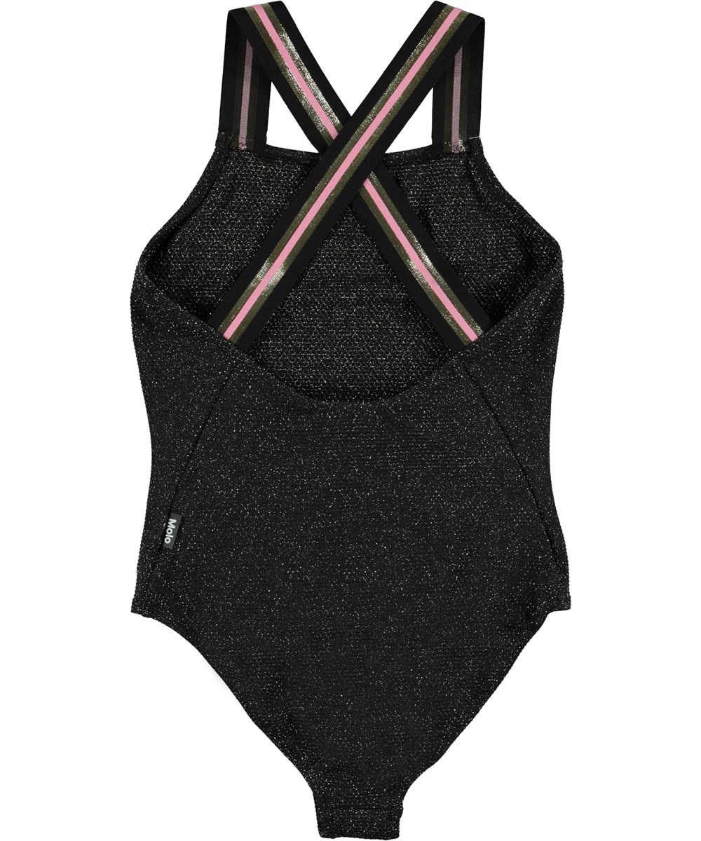 Neve - Very Black - UV swimsuit in black with glitter