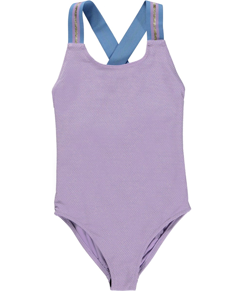 Neve - Viola - Purple swimsuit with wide straps and textured surface 