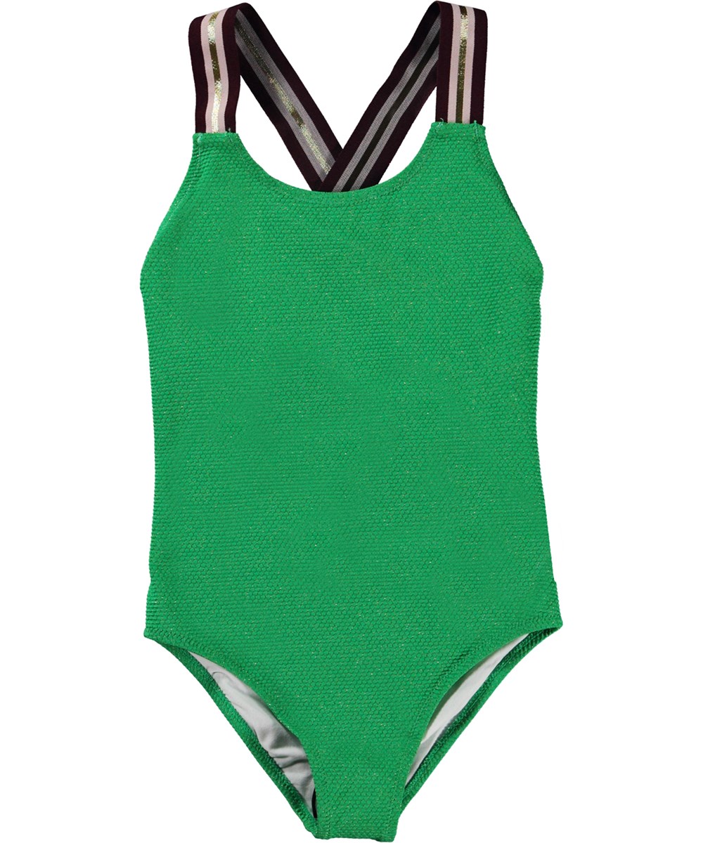 Neve - Green Bee - Classic swimsuit in green with crossed straps 