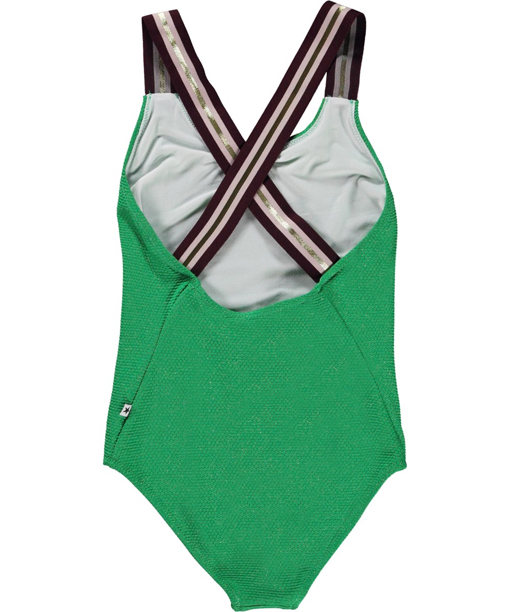 Neve - Green Bee - Classic swimsuit in green with crossed straps 