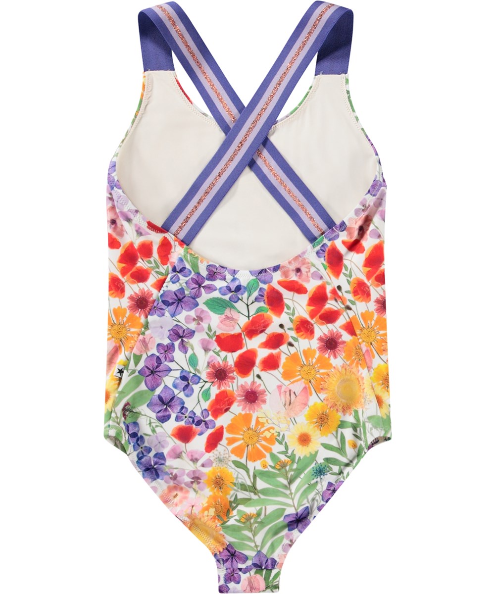Neve - Flowerpress - Swimsuit with floral print for active children in recycled polyester and UV protection 50+.