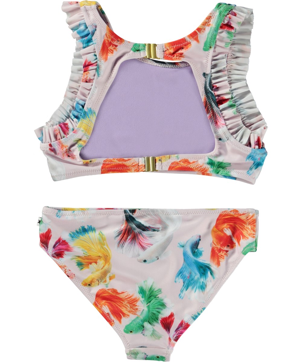 Nia - Betta Flowers - Pink bikini with ruffles and fish print