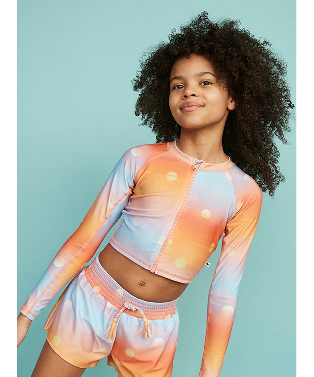 Nicci - Sun - Swim shorts in blue and orange with small sun print