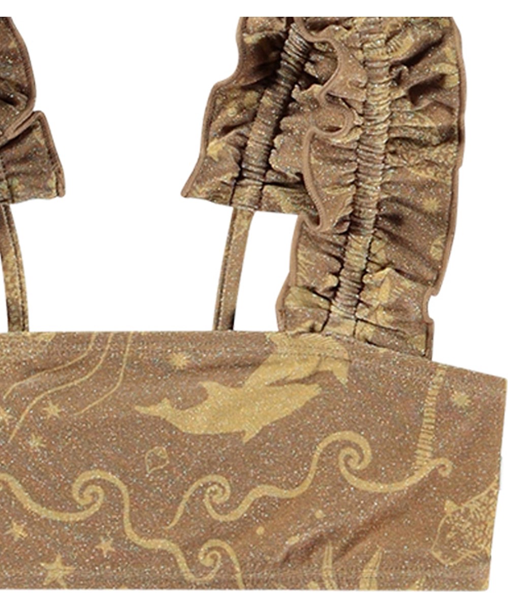 Nice - Magic Gold World - Shimmering brown bikini for active children with UV protection 50+.