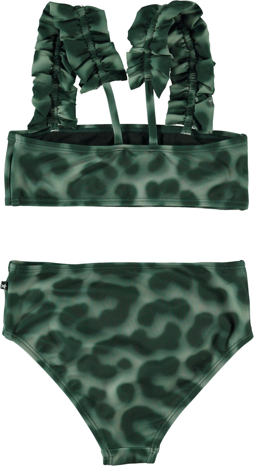 Nice Spray Jaguar Green leopard bikini with ruffle straps Molo
