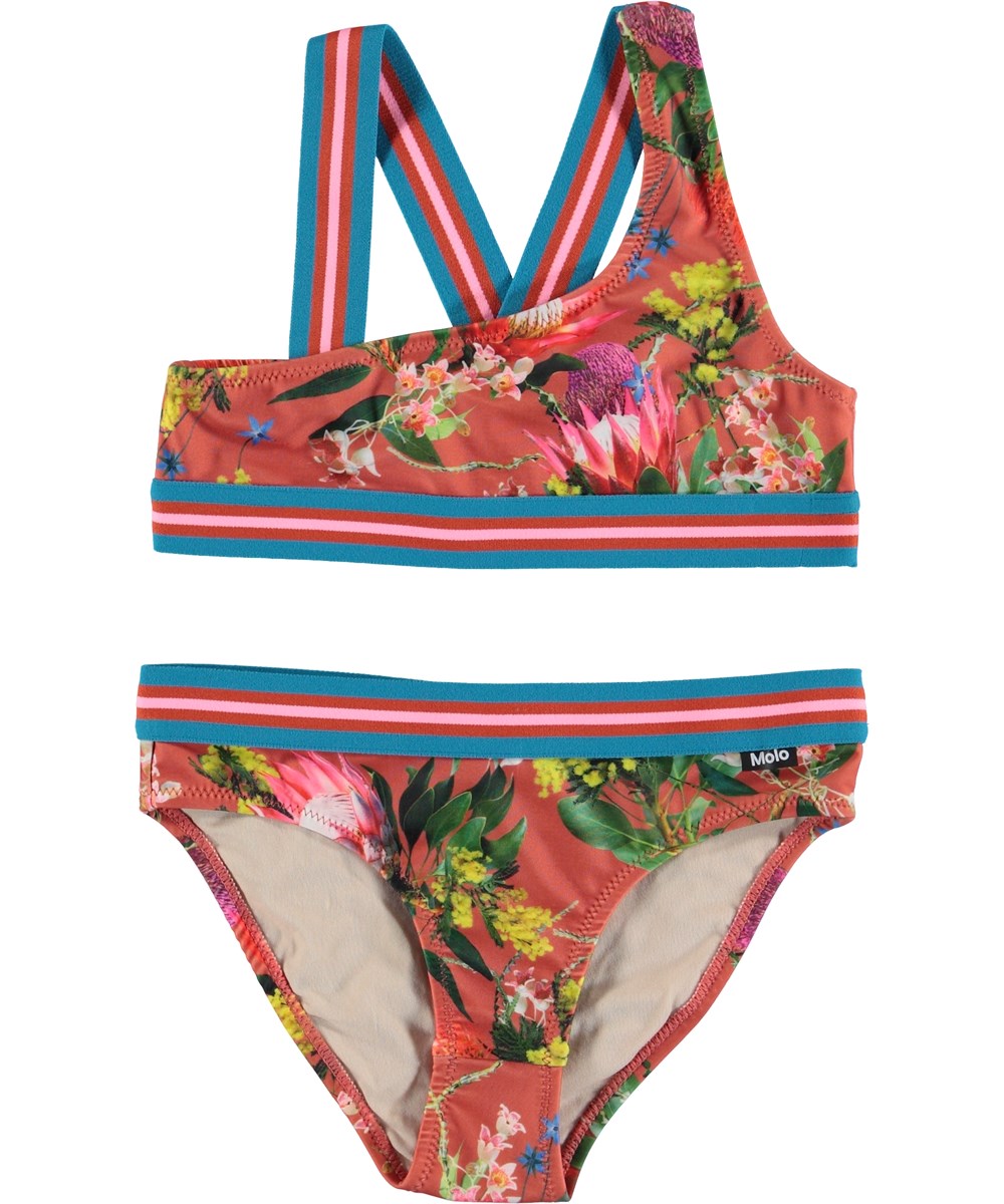 Nicola - Australian Flowers - Flower UV bikini with striped straps