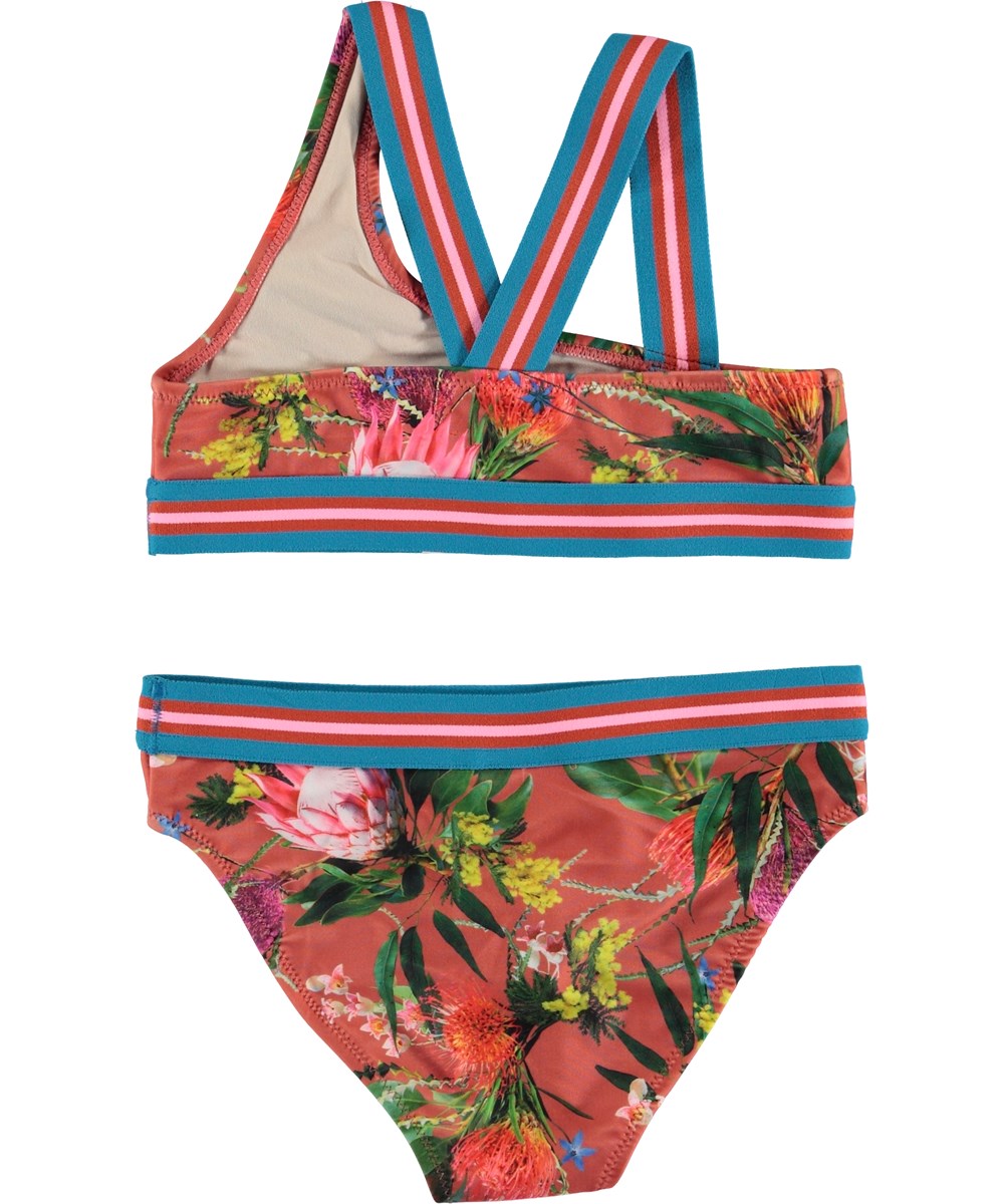 Nicola - Australian Flowers - Flower UV bikini with striped straps