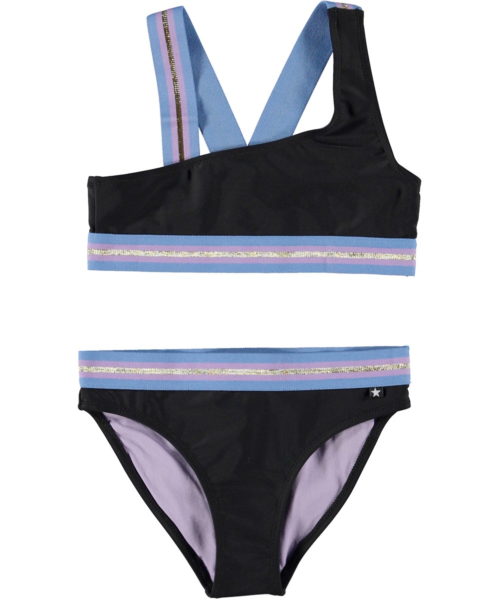 Nicola - Black - Black, asymmetrical sporty bikini