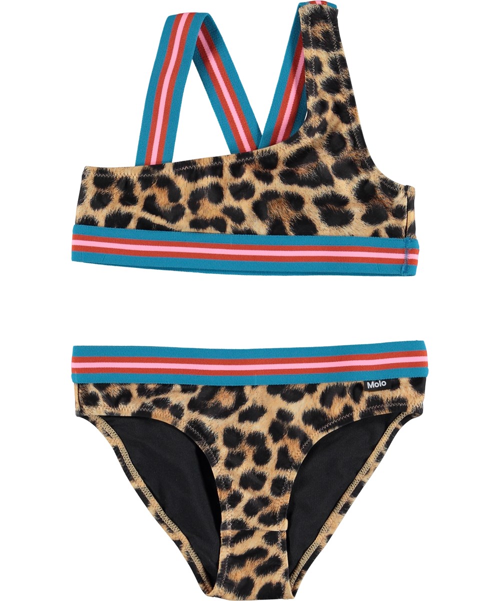Nicola - Jaguar - UV bikini in leopard print with striped straps 