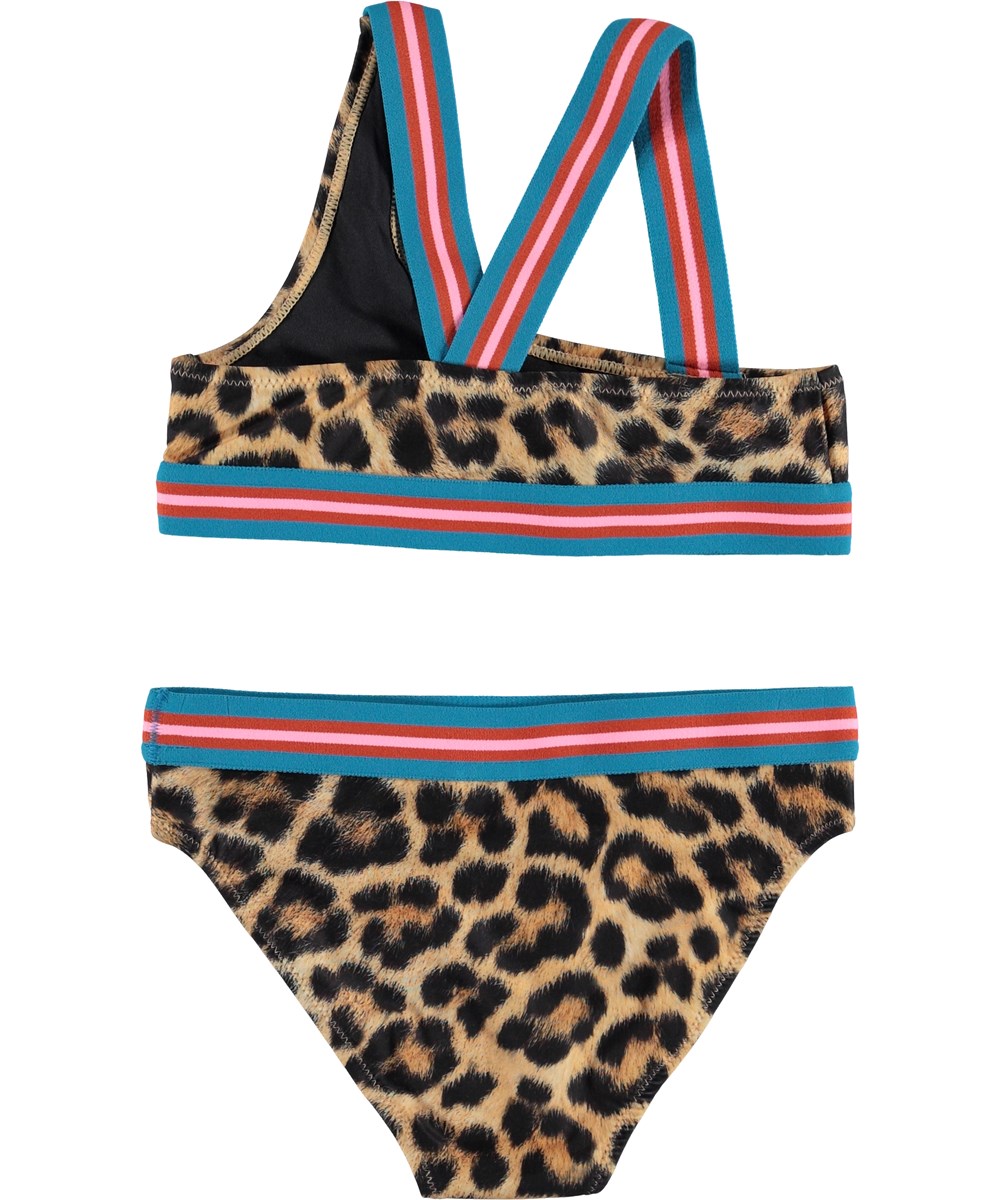 Nicola - Jaguar - UV bikini in leopard print with striped straps 