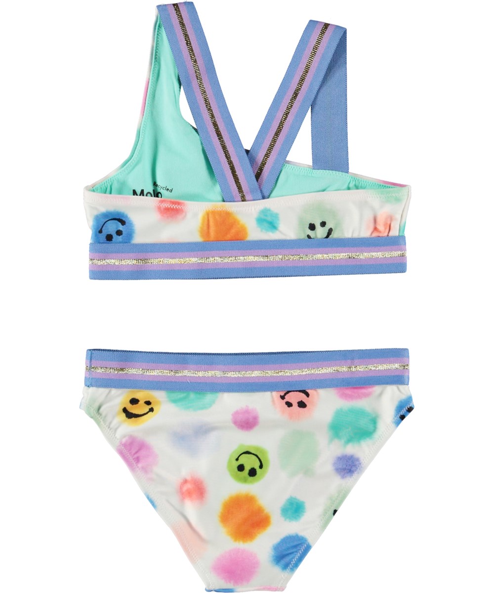Nicola - Painted  Dots - Asymmetrical sporty bikini with smiling face print