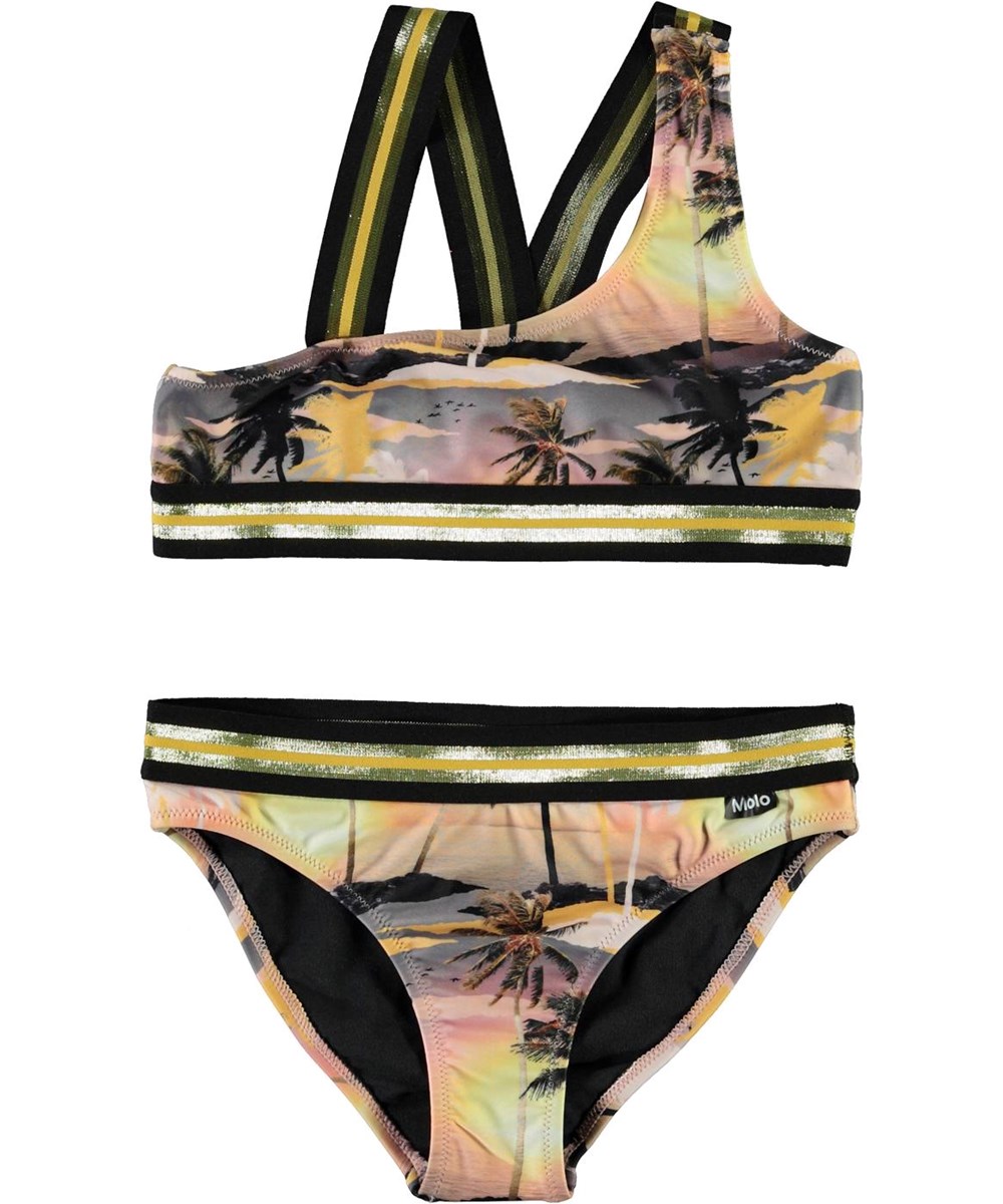 Nicola - Sunset - UV asymmetric bikini with palm trees