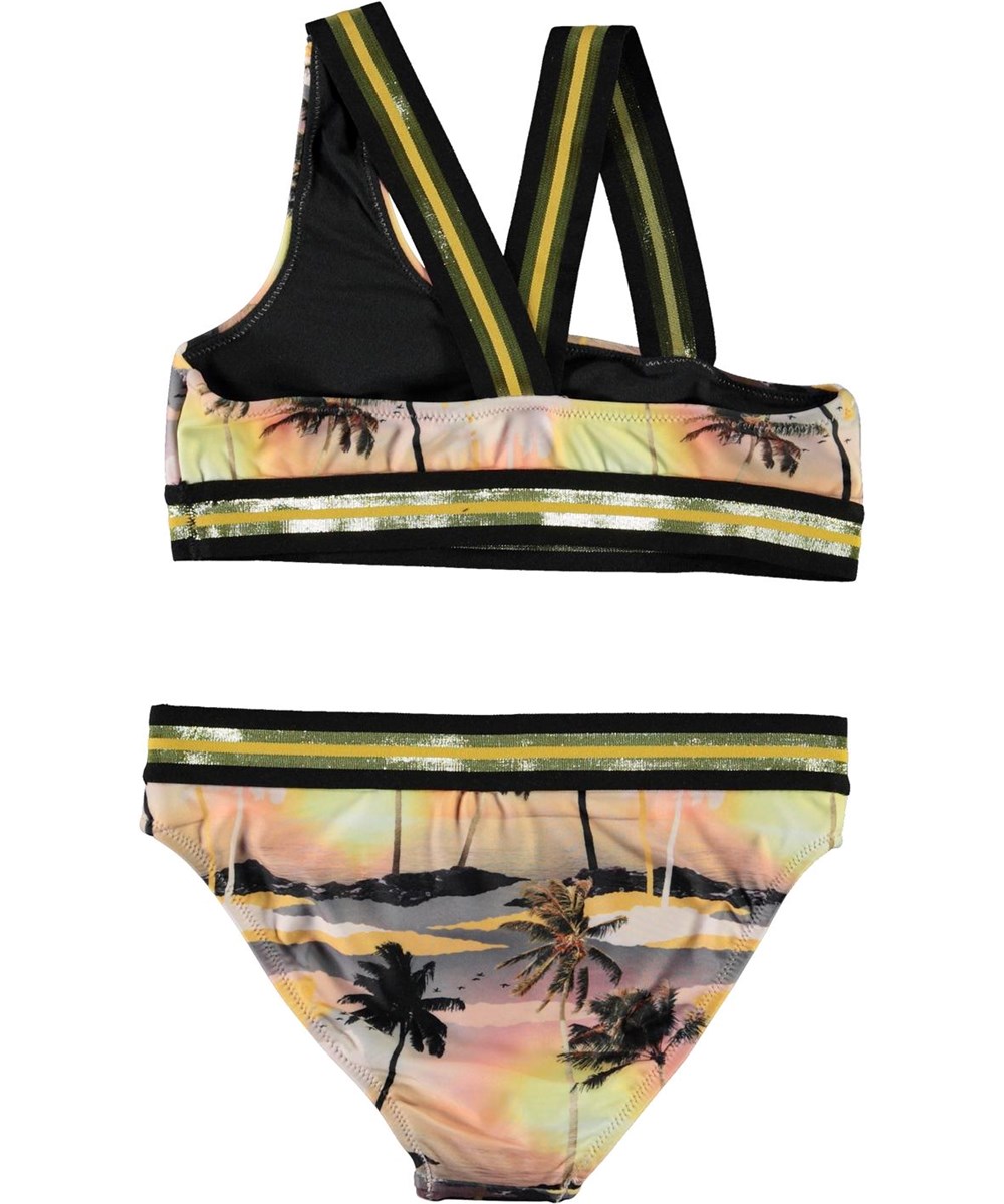 Nicola - Sunset - UV asymmetric bikini with palm trees