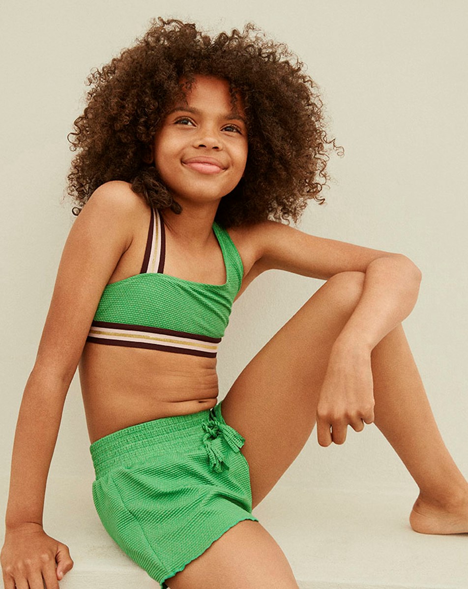 Nicola - Green Bee - Recycled asymmetrical bikini in green