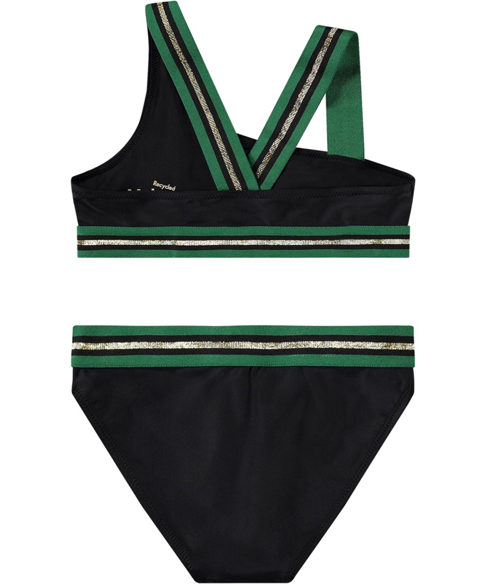 Nicola - Black - Asymmetric sporty bikini for active children made from recycled polyester with UV protection 50+