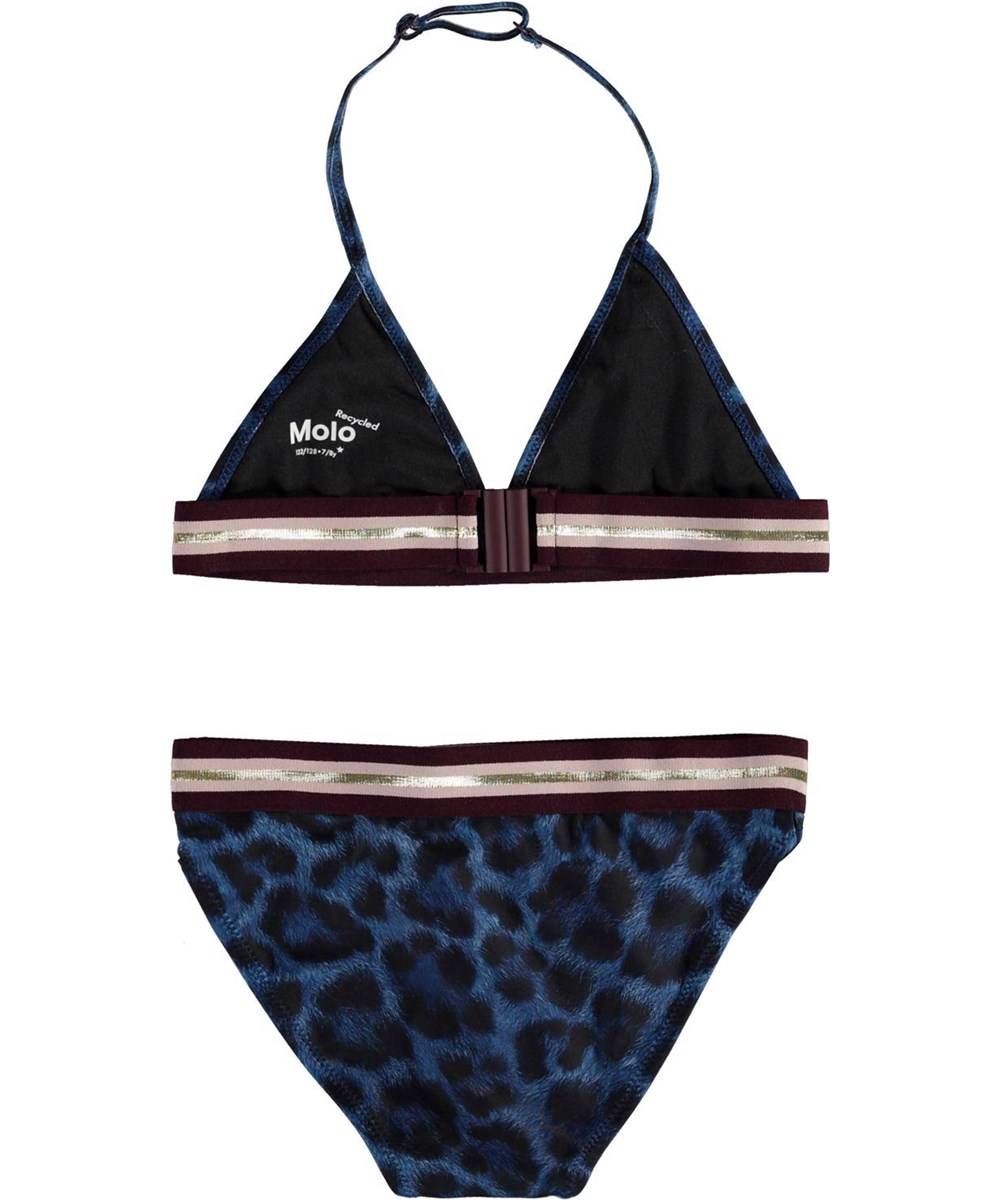 Nicoletta - Blue Jaguar - UV string bikini in blue with jaguar print and gold edge