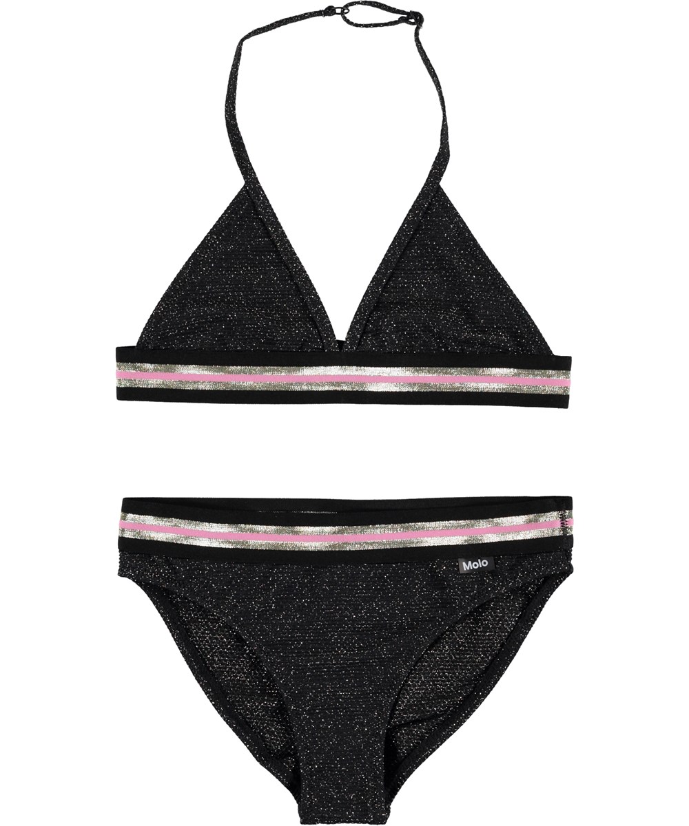 Nicoletta - Very Black - Black UV triangle bikini with glitter