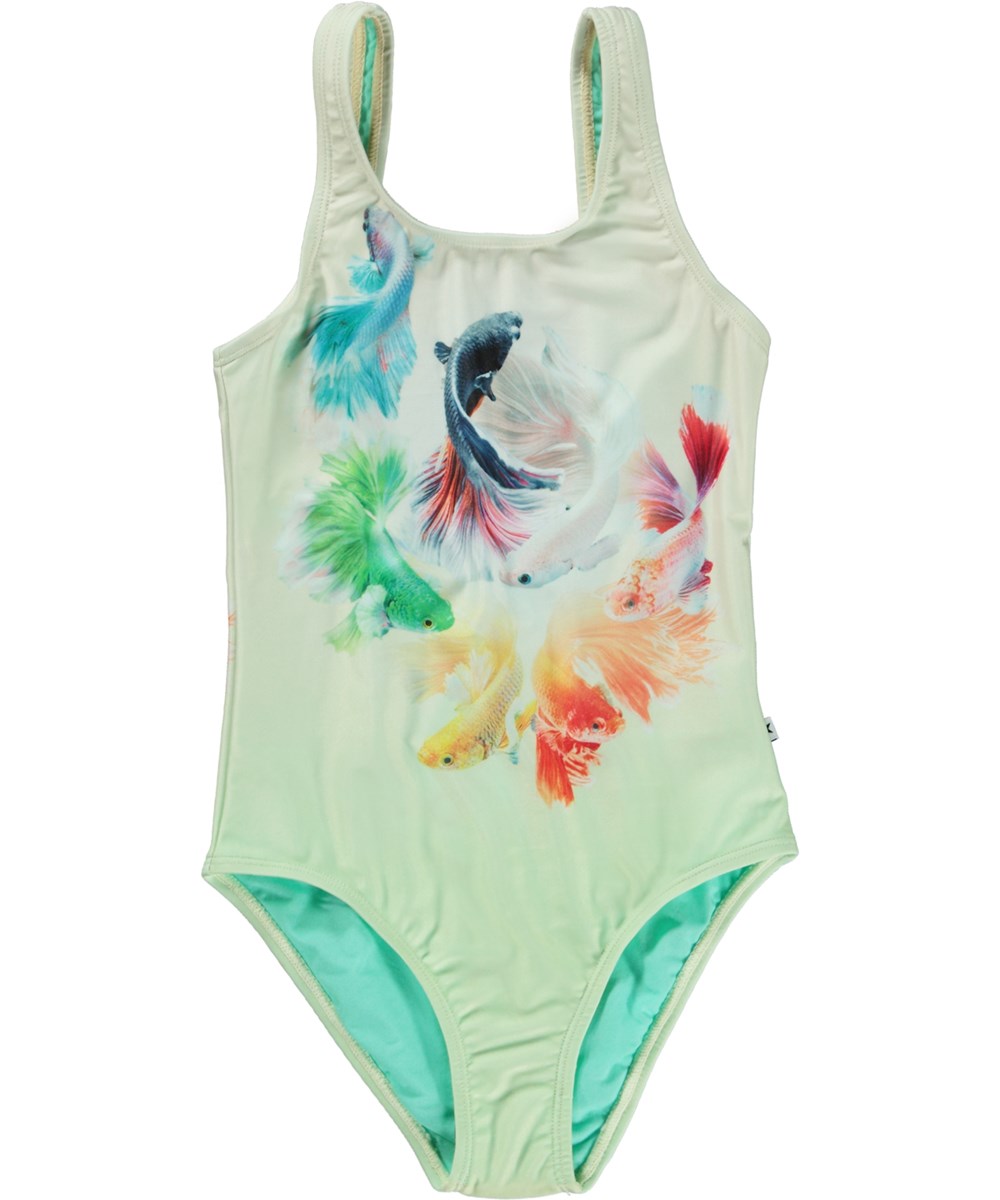 Nika - Balance - Light green swimsuit with placement fish print 