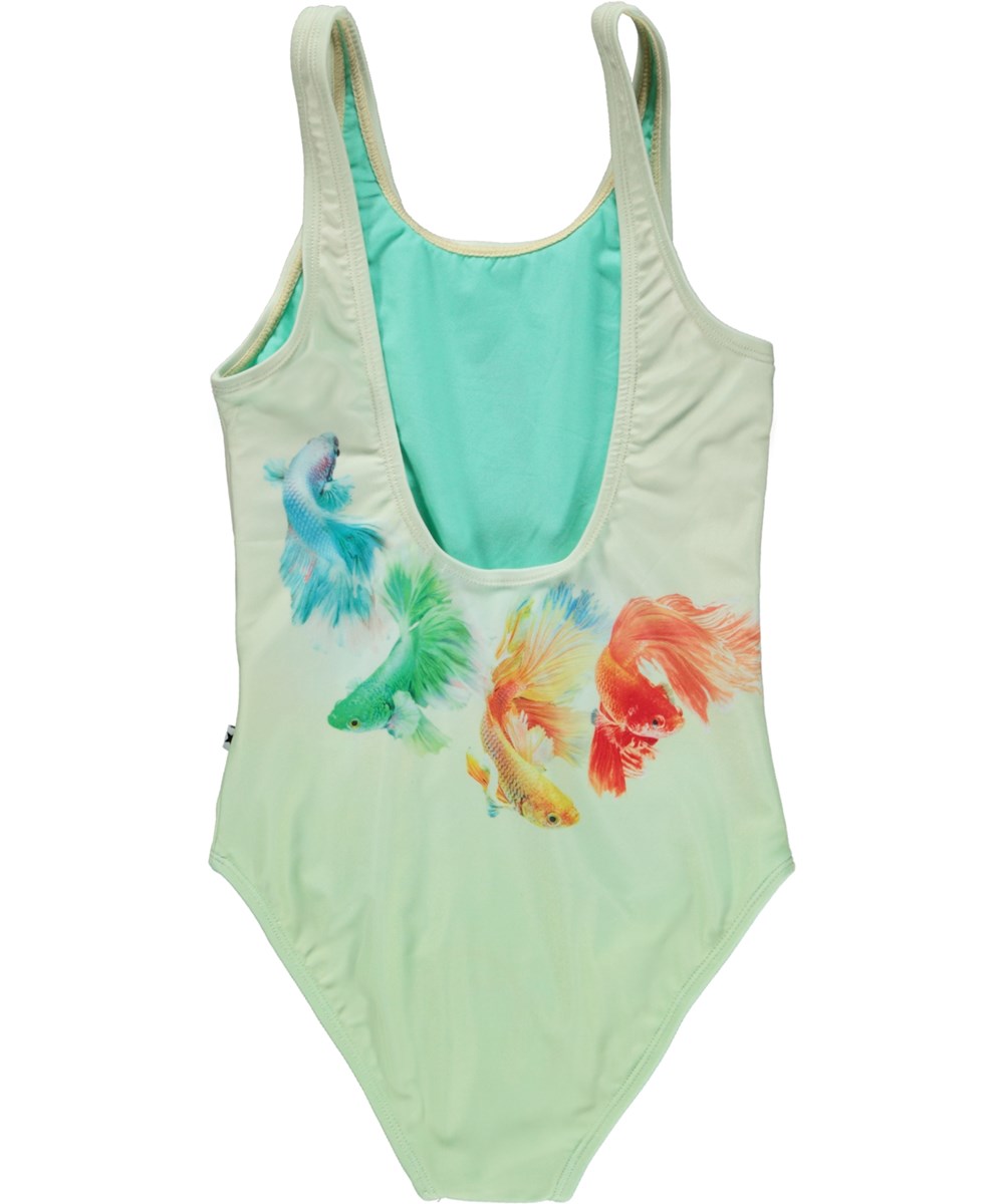 Nika - Balance - Light green swimsuit with placement fish print 