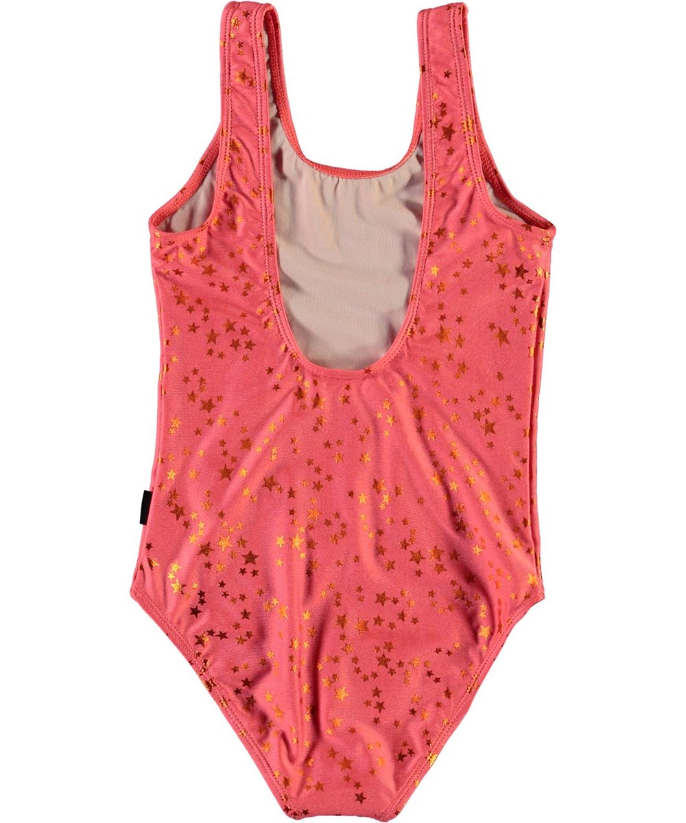 Nika - Copper Star - UV swimsuit in coral red with stars
