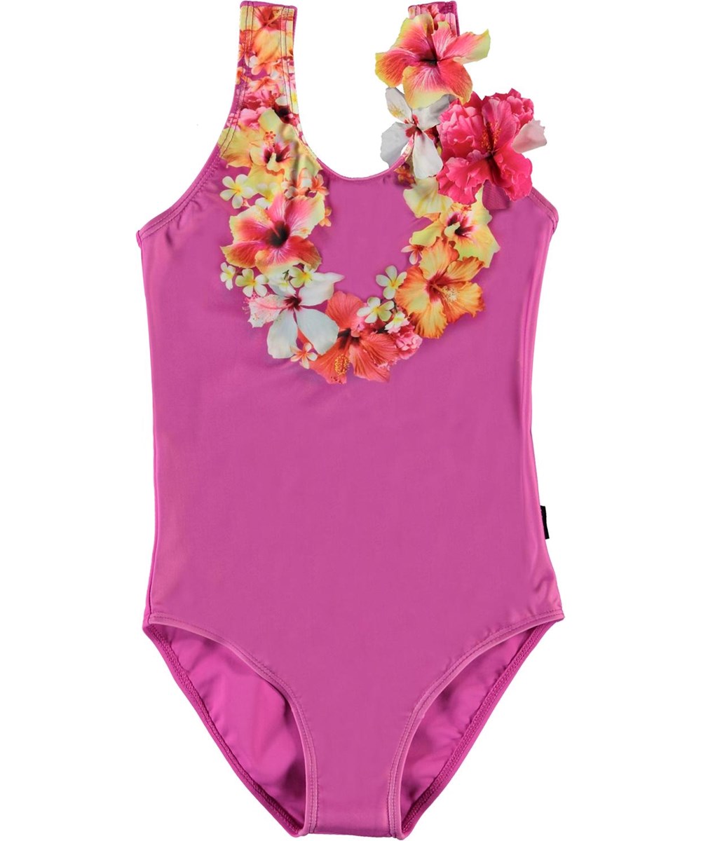 Nika Hawaii Flower UV fuchsia swimsuit with flowers Molo