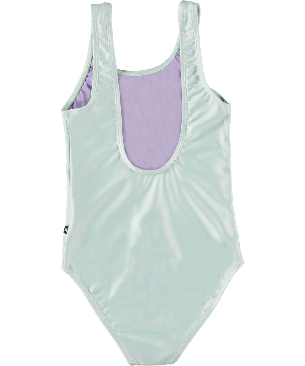 Nika - Meadow Smile - Light green swimsuit with green smiling face placement print 