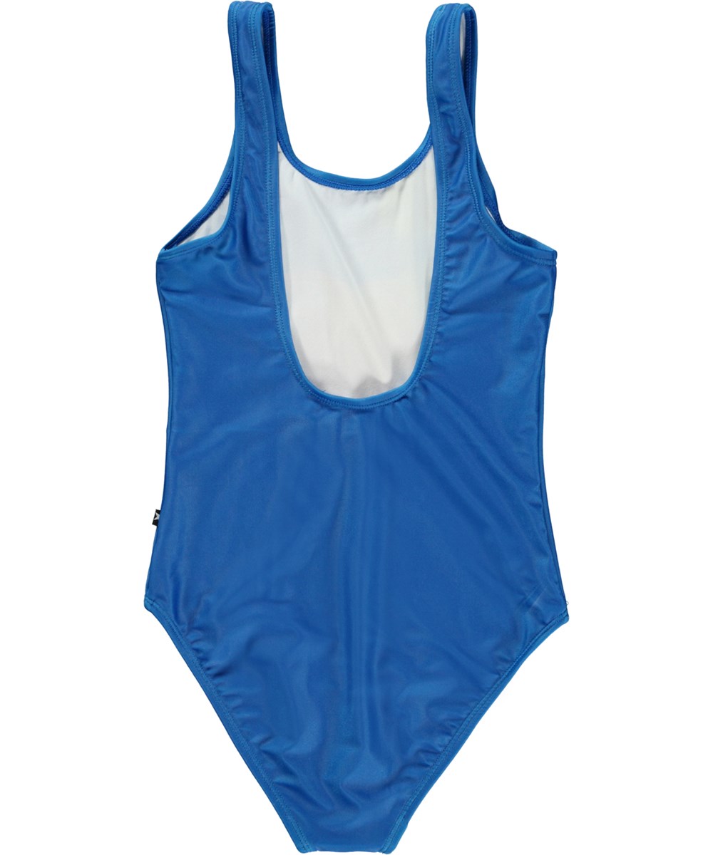 Nika - Peace - Love - Blue swimsuit with placement apricot print