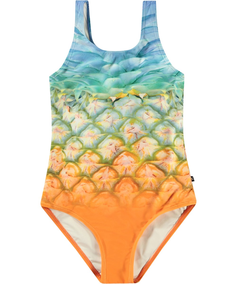 Nika - Pineapple - Swimsuit with print for active children in recycled polyester with UV protection 50+.