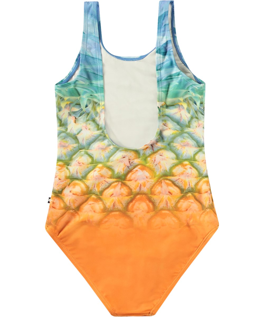 Nika - Pineapple - Swimsuit with print for active children in recycled polyester with UV protection 50+.