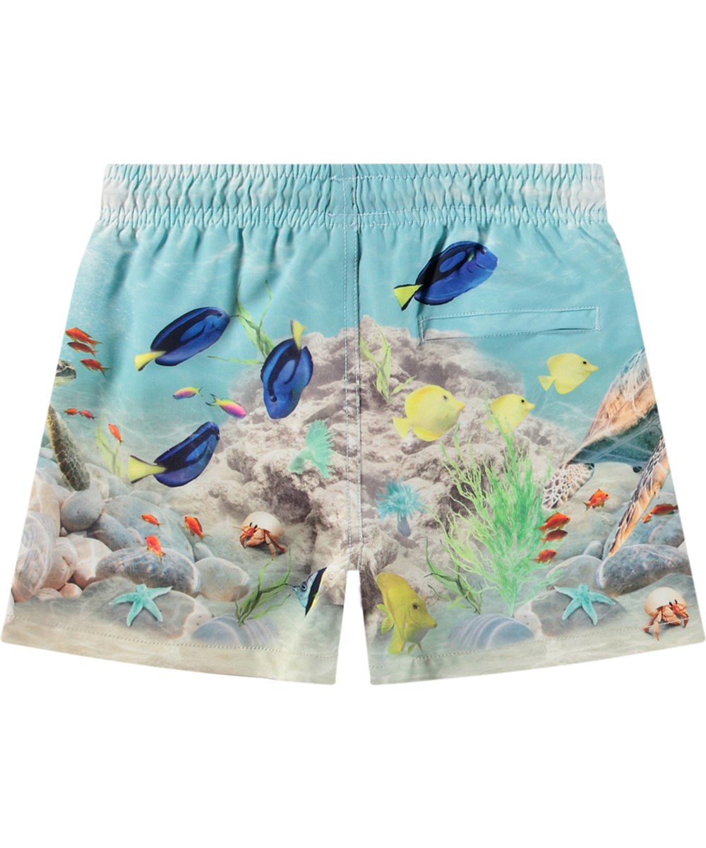 Niko - Happy Ocean - Light blue sporty swim shorts for active children in recycled polyester with UV protection 50+.