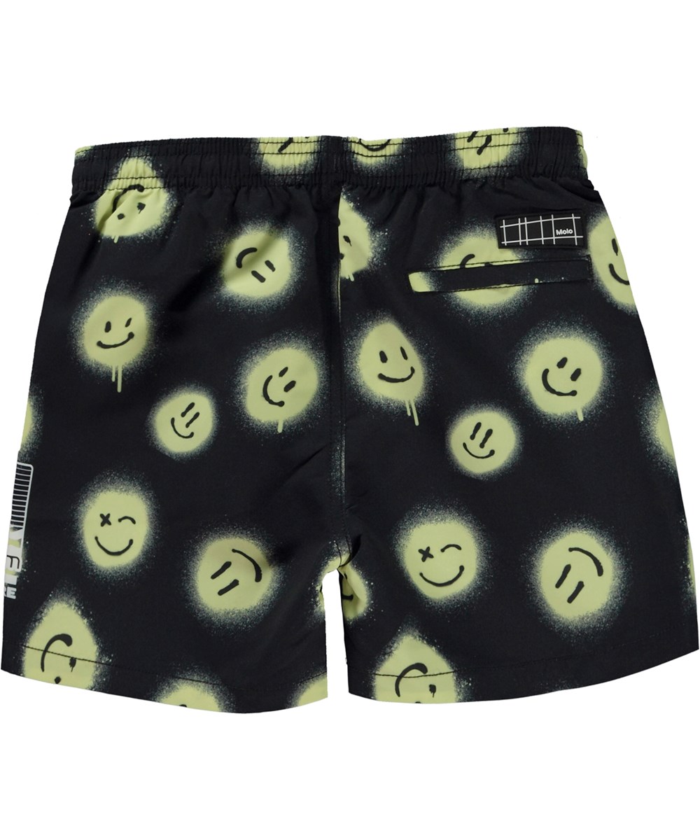 Niko - Happy Sunny - Black Swim shorts with smiley faces