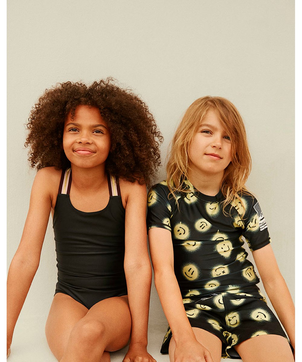 Niko - Happy Sunny - Black Swim shorts with smiley faces