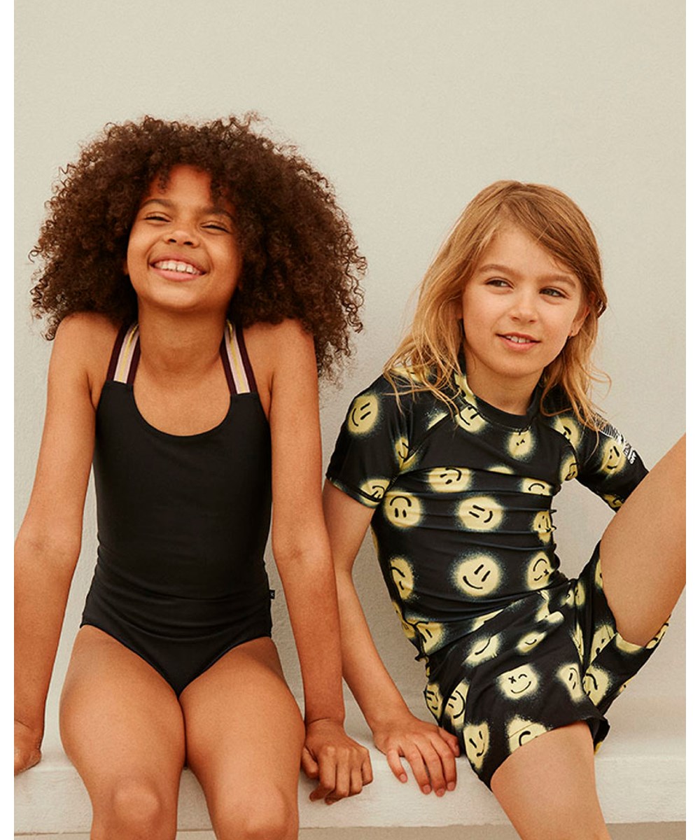 Niko - Happy Sunny - Black Swim shorts with smiley faces