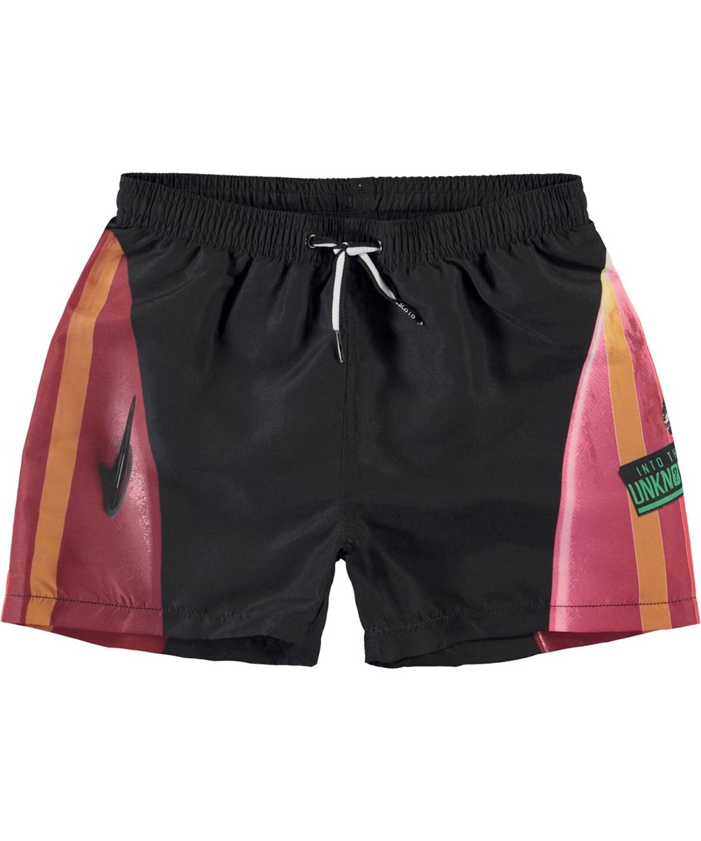 Niko - Hawaiian Surf - Black UV swim trunks with print