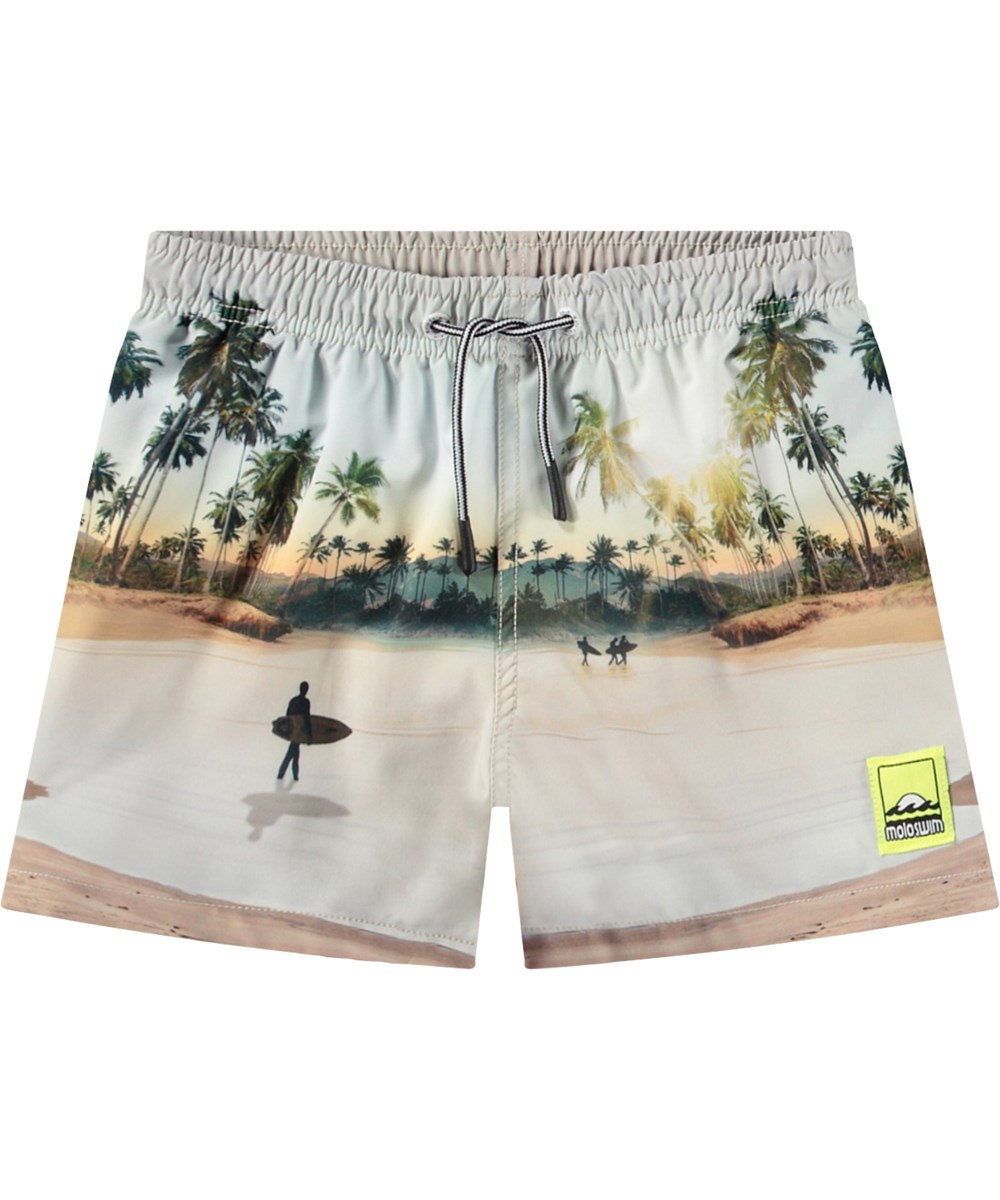 Niko - Island Surf - Light-coloured sporty swim shorts for active children in recycled polyester with UV protection 50+.
