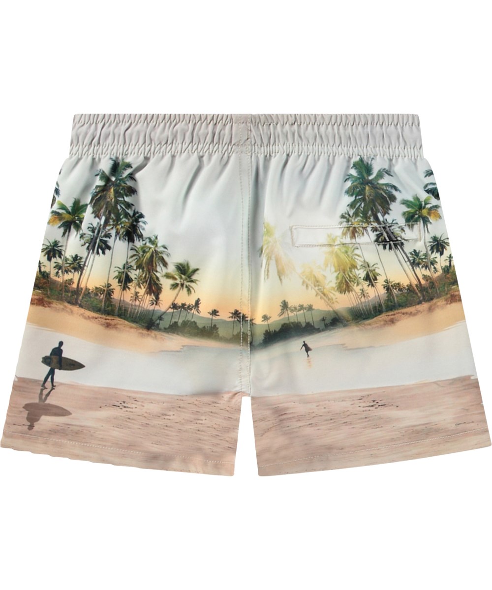 Niko - Island Surf - Light-coloured sporty swim shorts for active children in recycled polyester with UV protection 50+.