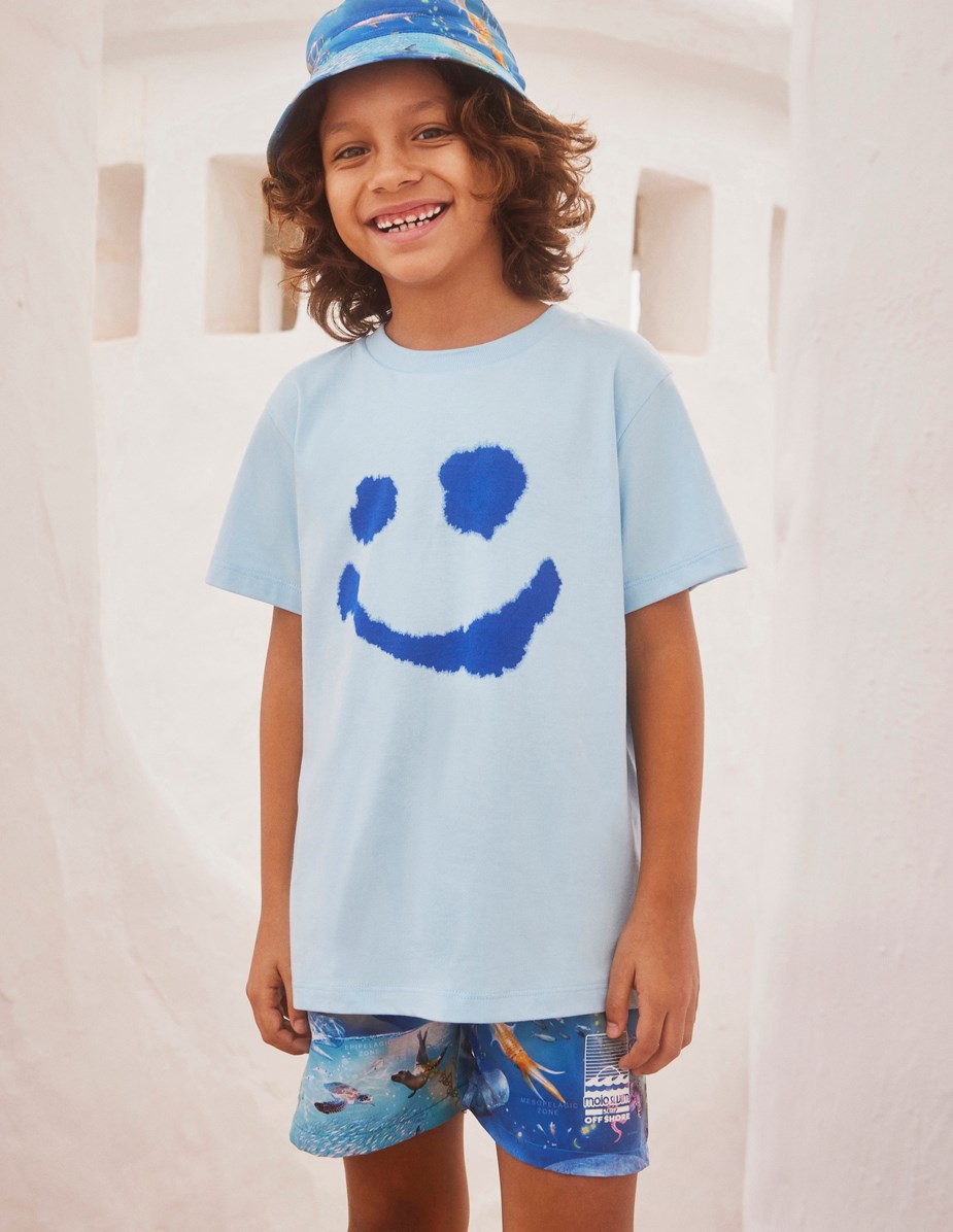 Niko - Ocean Zones - Blue swim shorts with short legs and an ocean placement print 