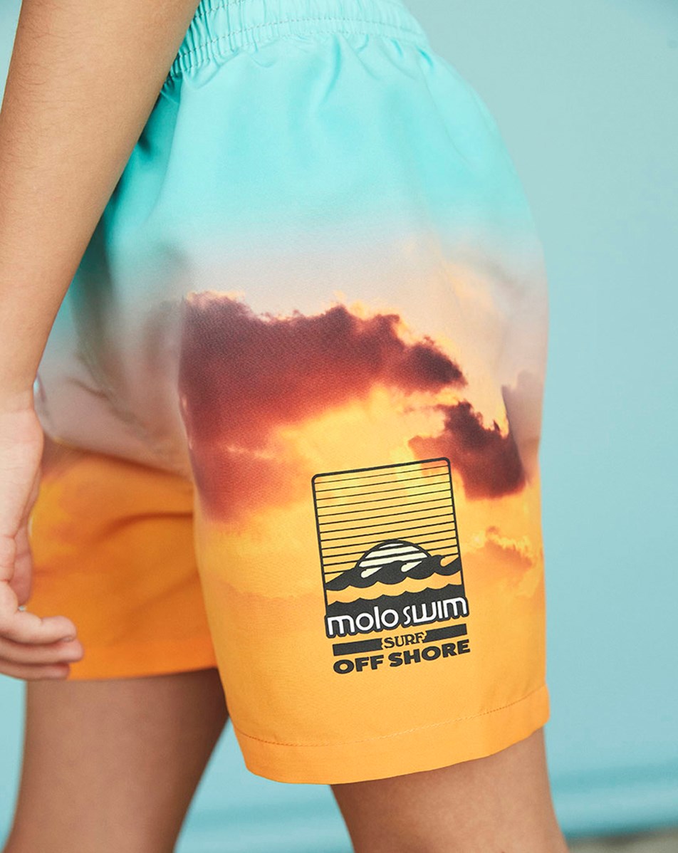 Niko - Parachute - Turquoise and orange swim shorts with skydivers 