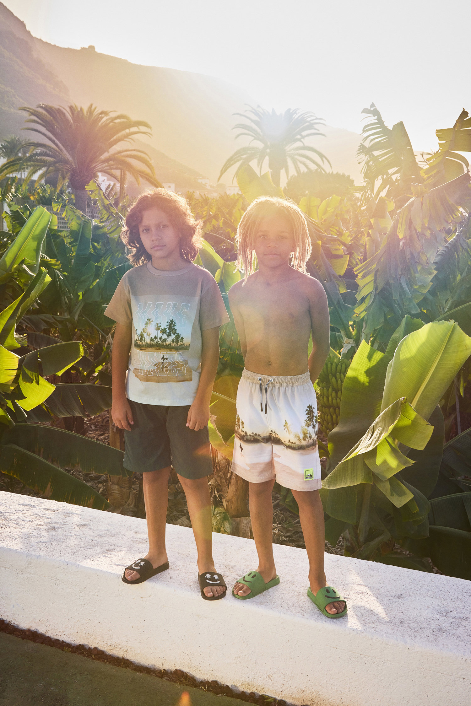 Nilson Island Surf Knee length light coloured swim shorts for  